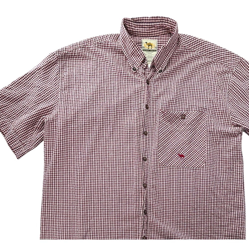 Camel Collection Short Sleeve Shirt Red Gingham Button-Up Men's Large Vintage